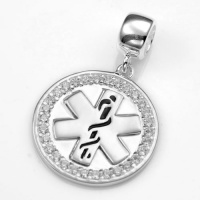 Sterling Silver Medical Charm or Pendant with Crystal Border 3/4 inch Sterling Silver Medical Charm or Pendant with Crystal Border 3/4 inch