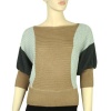 Brown & Two Tone Gray Dolman Sleeve Knit Sweater Top
