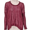 Plum Purple Hi Low Long Sleeve Thin Open Knit Sweater