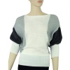 White Gray & Black Dolman Sleeve Knit Sweater Top