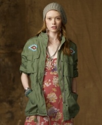 Timeless urban appeal is blended with the rugged outdoors in Denim & Supply Ralph Lauren's vintage chino field jacket with an interior hood, oversized utility pockets and artisan beading. Timeless urban appeal is blended with the rugged outdoors in Denim & Supply Ralph Lauren's vintage chino field jacket with an interior hood, oversized utility pockets and artisan beading.