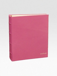 Handsome design crafted of hand-stained Italian goatskin is the perfect way to keep treasured photos neat and organized in clean pocket pages. 18 leaves hold 72 4 X 6 photos 36 leaf capacity About 7¾ X 9½ Made in USAFOR PERSONALIZATIONSelect a quantity, then scroll down and click on PERSONALIZE & ADD TO BAG to choose and preview your personalization options. Please allow 1 week for delivery. Handsome design crafted of hand-stained Italian goatskin is the perfect way to keep treasured photos neat and organized in clean pocket pages. 18 leaves hold 72 4 X 6 photos 36 leaf capacity About 7¾ X 9½ Made in USAFOR PERSONALIZATIONSelect a quantity, then scroll down and click on PERSONALIZE & ADD TO BAG to choose and preview your personalization options. Please allow 1 week for delivery.
