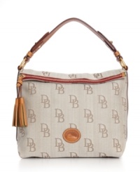 Traditional look, modern details: Dooney & Bourke's classic signature purse gets a so-now foldover sac silhouette and a sassy tassel. Traditional look, modern details: Dooney & Bourke's classic signature purse gets a so-now foldover sac silhouette and a sassy tassel.