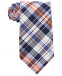 Give any solid shirt a preppy punch with this crisp plaid tie from Nautica. Give any solid shirt a preppy punch with this crisp plaid tie from Nautica.
