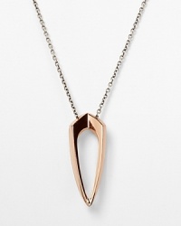 Elizabeth and James' pink-gold pendant is a directional play on shape. Wear the angular accent with tough-chic separates to work an enviable edge.