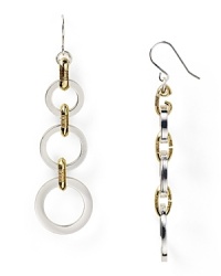 Graduated circles meet mixed metals on this pair of Lauren Ralph Lauren drop earrings - an effortless daytime dangler, accented by delicate French wires. Graduated circles meet mixed metals on this pair of Lauren Ralph Lauren drop earrings - an effortless daytime dangler, accented by delicate French wires.