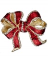 Tied and true, this brooch from Charter Club is a great touch for the holiday season. Crafted from gold-tone mixed metal with red and glass crystal details. Approximate drop: 1-3/4 inches.
