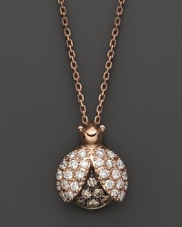Brown and white diamonds set in a 14K. rose gold ladybug pendant.