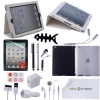 22 pcs iPad 3 Accessory Bundle with 3 CASES / White Leather Stand Case, Black TPU Case, Clear Silicone Case / Earphones / 4 Black and Silver Stylus Pens! / Chargers for iPad 3 ECO-FUSED Microfiber Cleaning Cloth Included - And MORE! Also compatible with i