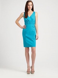 Designed to flatter, this stylish sheath features a feminine neckline, ruched waist and classic Princess seams. V-neckSleevelessRuched centerPrincess seamsConcealed back zipperWaist dartsAbout 23 from natural waist67% cotton/28% polyester/5% elastaneDry cleanImported Model shown is 5'10 (177cm) wearing US size 4. OUR FIT MODEL RECOMMENDS ordering true size. Designed to flatter, this stylish sheath features a feminine neckline, ruched waist and classic Princess seams. V-neckSleevelessRuched centerPrincess seamsConcealed back zipperWaist dartsAbout 23 from natural waist67% cotton/28% polyester/5% elastaneDry cleanImported Model shown is 5'10 (177cm) wearing US size 4. OUR FIT MODEL RECOMMENDS ordering true size.