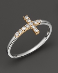 Diamond and 14K White and Yellow Gold Cross Ring, .15 ct. t.w.