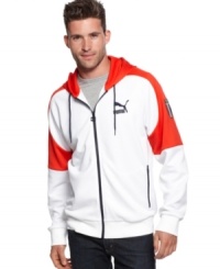 Stand out even when you go casual with this sharp hooded jacket from Puma. Stand out even when you go casual with this sharp hooded jacket from Puma.