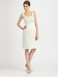 This chic pleated sheath features a delicately embellished front ornament.ScoopneckSleevelessBeaded front detailBack ventConcealed back zipFully linedAbout 24 from natural waistPolyesterDry cleanMade in USAModel shown is 5'9½ (176cm) wearing US size 2. This chic pleated sheath features a delicately embellished front ornament.ScoopneckSleevelessBeaded front detailBack ventConcealed back zipFully linedAbout 24 from natural waistPolyesterDry cleanMade in USAModel shown is 5'9½ (176cm) wearing US size 2.