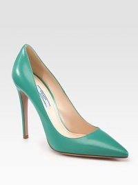 Capretto leather single sole design with a pointed toe. Self-covered heel, 4 (100mm)Leather upperLeather lining and solePadded insoleMade in ItalyOUR FIT MODEL RECOMMENDS ordering one size up as this style runs small. Capretto leather single sole design with a pointed toe. Self-covered heel, 4 (100mm)Leather upperLeather lining and solePadded insoleMade in ItalyOUR FIT MODEL RECOMMENDS ordering one size up as this style runs small.