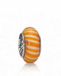 This candy-striped murano glass charm looks sweet enough to eat. Logo-engraved sterling silver trim displays the PANDORA signature. This candy-striped murano glass charm looks sweet enough to eat. Logo-engraved sterling silver trim displays the PANDORA signature.