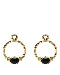 Onyx cabochon charms in 14K gold hoops add antique glamour to your PANDORA french wire or hoop earrings. Onyx cabochon charms in 14K gold hoops add antique glamour to your PANDORA french wire or hoop earrings.