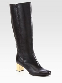 Crafted in Italy using traditional methods, this sleek leather boot is updated with a contrasting metallic heel. Metallic leather-covered heel, 2¼ (60mm)Shaft, 14¼Leg circumference, 14Leather upperBack zipLeather liningLeather and rubber solePadded insoleMade in Italy Crafted in Italy using traditional methods, this sleek leather boot is updated with a contrasting metallic heel. Metallic leather-covered heel, 2¼ (60mm)Shaft, 14¼Leg circumference, 14Leather upperBack zipLeather liningLeather and rubber solePadded insoleMade in Italy