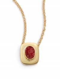 THE LOOKSquare pendantOval druzy accentGoldplated brass settingLobster closureTHE MEASUREMENTPendant length, about 1Length, about 19ORIGINMade in USA THE LOOKSquare pendantOval druzy accentGoldplated brass settingLobster closureTHE MEASUREMENTPendant length, about 1Length, about 19ORIGINMade in USA