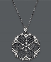 The dark side of romance. This gothic-glam pendant from Deco by Effy Collection combines an intricate floral pattern, sparkling round-cut diamonds (5/8 ct. t.w.), and a 14k white gold and black rhodium setting. Approximate length: 18 inches. Approximate drop: 1-1/4 inches.