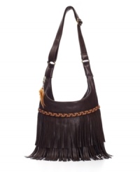 Drama for hippie chicks! The Frankie purse rocks out fringe, feathers and braids on a sexy-slouchy hobo silhouette.