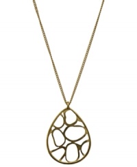 Free-flowing beauty from T Tahari. This oval pendant necklace from the Essentials collection is designed with openwork detail. Nickel-free for sensitive skin. Crafted in 14k gold-plated mixed metal. Approximate length: 17 inches + 3-inch extender. Approximate drop: 1-1/2 inches. Free-flowing beauty from T Tahari. This oval pendant necklace from the Essentials collection is designed with openwork detail. Nickel-free for sensitive skin. Crafted in 14k gold-plated mixed metal. Approximate length: 17 inches + 3-inch extender. Approximate drop: 1-1/2 inches.