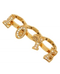 A nice gesture. This stretch ring from Betsey Johnson is crafted from gold-tone mixed metal with glass crystal accents only adding to the love you'll feel. A nice gesture. This stretch ring from Betsey Johnson is crafted from gold-tone mixed metal with glass crystal accents only adding to the love you'll feel.
