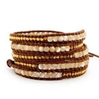 Chan Luu Natural Mother of Pearl Mix Wrap Bracelet on Natural Brown Leather Chan Luu Natural Mother of Pearl Mix Wrap Bracelet on Natural Brown Leather