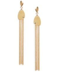 Gorgeous golden ropes. These Kenneth Cole New York mixed metal earrings feature multiple gold-tone chains streaming from a cool geometric disk that's adorned with pave crystal accents. Approximate drop: 3-3/4 inches.