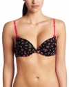 Betsey Johnson Women's Stretch Mesh Bump Up Bra, Watch It Buddy Raven Black, 34B