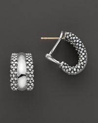 Sterling silver small caviar hoop earrings with omega back. Designed by Lagos. Sterling silver small caviar hoop earrings with omega back. Designed by Lagos.