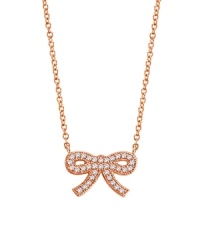 18K rose gold vermeil and cubic zirconia are all wrapped up in a pretty bow on this feminine-fabulous necklace from Crislu. 18K rose gold vermeil and cubic zirconia are all wrapped up in a pretty bow on this feminine-fabulous necklace from Crislu.