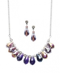 c.A.K.e by Ali Khan Jewelry Set, Amethyst Purple Teardrop Glass Bead Sliver-Plated Necklace and Drop Earrings Set
