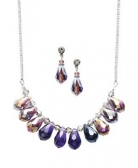 c.A.K.e by Ali Khan Jewelry Set, Amethyst Purple Teardrop Glass Bead Sliver-Plated Necklace and Drop Earrings Set c.A.K.e by Ali Khan Jewelry Set, Amethyst Purple Teardrop Glass Bead Sliver-Plated Necklace and Drop Earrings Set