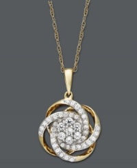 Decorate your neckline in perfectly-packaged sparkle. Wrapped in Love™ knot pendant features swirls of round-cut diamonds (1/2 ct. t.w.) set in 14k gold. Approximate length: 18 inches. Approximate drop: 1 inch. Decorate your neckline in perfectly-packaged sparkle. Wrapped in Love™ knot pendant features swirls of round-cut diamonds (1/2 ct. t.w.) set in 14k gold. Approximate length: 18 inches. Approximate drop: 1 inch.