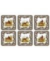 Bring the classic style of the English countryside to your table with Woodland coasters. Pheasant, quail and other game birds are illustrated in great detail and framed by Spode's 1828 British flowers border on heat-resistant cork.