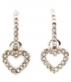 Small Crystal Half Hoop With Dangling Clear Crystal Open Heart Charm Earrings - Silver Rhodium Plated