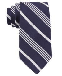 Update your everyday stripes with this contrast Tommy Hilfiger silk tie. Update your everyday stripes with this contrast Tommy Hilfiger silk tie.