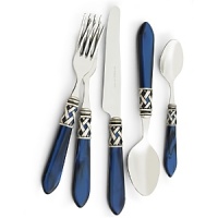 The opalescent elegance of mother-of-pearl is enhanced by intricate lattice metalwork in the Aladdin flatware collection from Vietri, designed to be as dramatically stylish as it is durable. The opalescent elegance of mother-of-pearl is enhanced by intricate lattice metalwork in the Aladdin flatware collection from Vietri, designed to be as dramatically stylish as it is durable.
