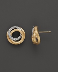 Diamond and 18K yellow gold circular link earrings from Marco Bicego's Jaipur collection. Diamond and 18K yellow gold circular link earrings from Marco Bicego's Jaipur collection.