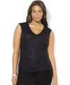 Lauren Ralph Lauren's soft modal jersey top is finished with an elegant beaded overlay for feminine style.