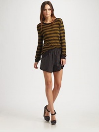Striped, casual-cool silk design with a comfy elastic waistband. Elastic waistbandSlash pocketsSilkDry cleanImported Striped, casual-cool silk design with a comfy elastic waistband. Elastic waistbandSlash pocketsSilkDry cleanImported