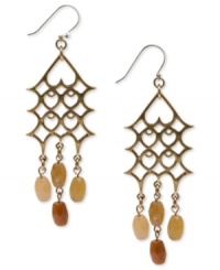 Open to the idea of something different? Lucky Brand's chandelier earrings are crafted of gold tone mixed metal and feature semi-precious yellow jade accents. Approximate drop: 3 inches.