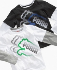 Give his sporty style some speed with one of these faux-layered graphic shirts from Puma. Give his sporty style some speed with one of these faux-layered graphic shirts from Puma.