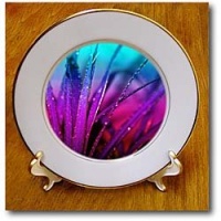 Remastered photograph of strands of leaves in beautiful aquas and purples - 8 Inch Porcelain Plate