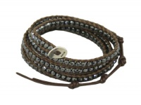 Chan Luu Hematite Wrap Bracelet Brown Leather