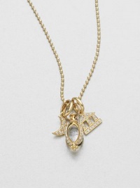 A set of three pavé diamond pendants; perfect for clustering on an 18k gold ball chain. 18k goldRock crystalDiamonds, .36 tcwLength, about 16-18 adjustableLobster clasp closureMade in Italy A set of three pavé diamond pendants; perfect for clustering on an 18k gold ball chain. 18k goldRock crystalDiamonds, .36 tcwLength, about 16-18 adjustableLobster clasp closureMade in Italy
