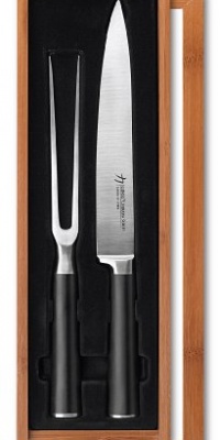 Ginsu Chikara Series 2 Piece Japanese 420J2 Stainless Steel Carving Set with 8 Inch Carving Knife and Fork; Bamboo Storage Case Included Ginsu Chikara Series 2 Piece Japanese 420J2 Stainless Steel Carving Set with 8 Inch Carving Knife and Fork; Bamboo Storage Case Included