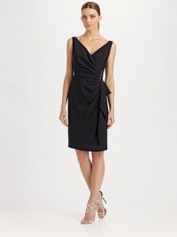 A bejeweled straight pin secures the draping on this ultra-flattering design.Crossover neckline Pleating on bodice Side drape with jeweled detail Concealed center back zip Back vent Fully lined About 24 from natural waist 68% acetate/32% polyester Dry clean Imported A bejeweled straight pin secures the draping on this ultra-flattering design.Crossover neckline Pleating on bodice Side drape with jeweled detail Concealed center back zip Back vent Fully lined About 24 from natural waist 68% acetate/32% polyester Dry clean Imported