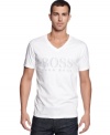 Casual and slightly loose fitting v-neck swim t-shirt by Hugo Boss.