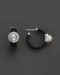Charriol Stainless Steel and Black PVD Celtic Noir Earrings with Pearl and Diamonds, 0.18 ct. t.w. Charriol Stainless Steel and Black PVD Celtic Noir Earrings with Pearl and Diamonds, 0.18 ct. t.w.